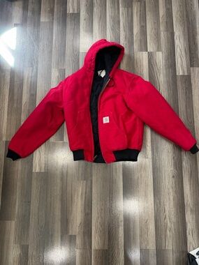 Vintage Carhartt Red Hooded Puffer Jacket with Black Lining